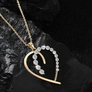 💎NEW Certified Asymmetrical Open Heart Moissanite Necklace Gold